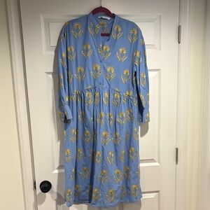 Blue Dress with Yellow Floral Pattern